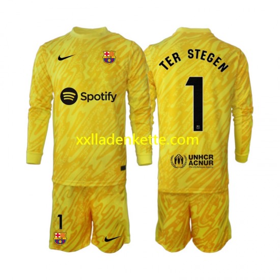 Fußballtrikot FC Barcelona Ter Stegen 1 Torwart Kinder Auswärts 2024-2025 Langarm