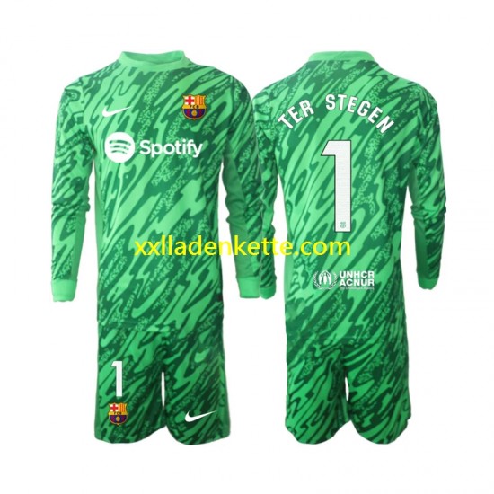 Fußballtrikot FC Barcelona Ter Stegen 1 Torwart Kinder Heim 2024-2025 Langarm