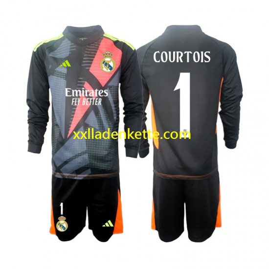 Fußballtrikot Real Madrid Thibaut Courtois 1 Torwart Kinder Auswärts 2024-2025 Langarm