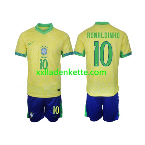 Fußballtrikot Brasilien Ronaldinho 10 Kinder Heim 2024 Kurzarm