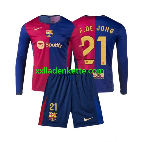 Fußballtrikot FC Barcelona Frenkie de Jong 21 Kinder Heim 2024-2025 Langarm