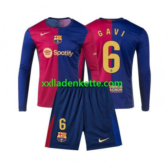Fußballtrikot FC Barcelona Gavi 6 Kinder Heim 2024-2025 Langarm