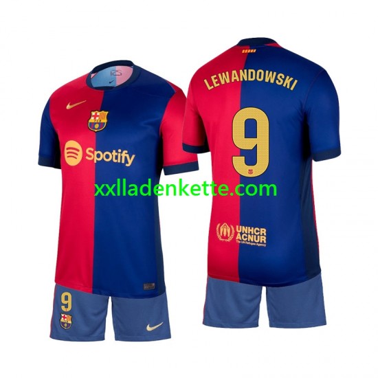 Fußballtrikot FC Barcelona Lewandowski 9 Kinder Heim 2024-2025 Kurzarm