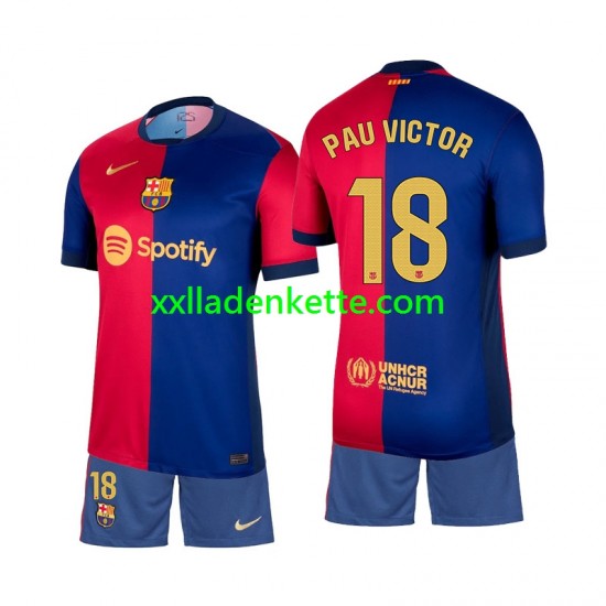 Fußballtrikot FC Barcelona Pau Victor 18 Kinder Heim 2024-2025 Kurzarm