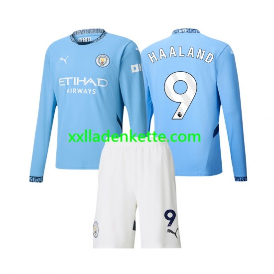 Fußballtrikot Manchester City Erling Haaland 9 Kinder Heim 2024-2025 Langarm