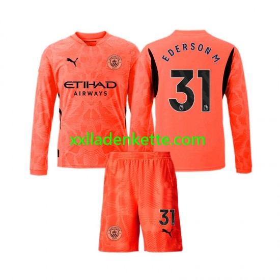 Fußballtrikot Manchester City Ederson Moraes 31 Torwart Kinder Auswärts 2024-2025 Langarm