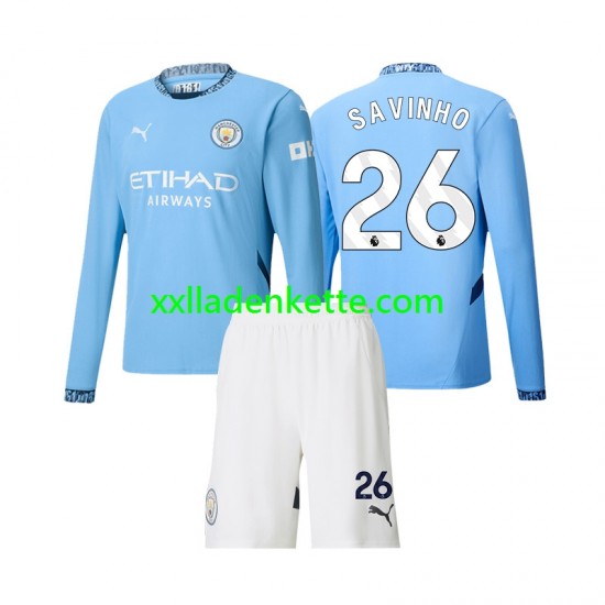 Fußballtrikot Manchester City Savinho 26 Kinder Heim 2024-2025 Langarm