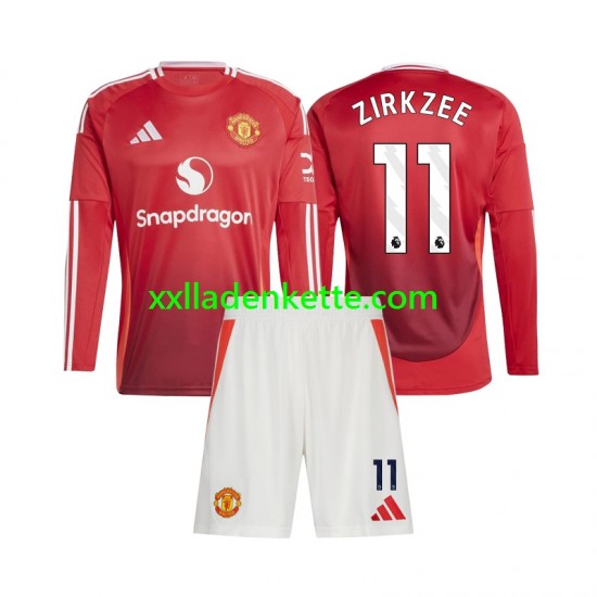 Fußballtrikot Manchester United Joshua Zirkzee 11 Kinder Heim 2024-2025 Langarm