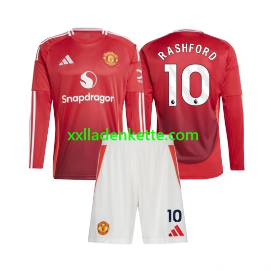 Fußballtrikot Manchester United Marcus Rashford 10 Kinder Heim 2024-2025 Langarm