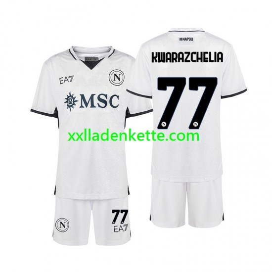 Fußballtrikot SSC Neaples Khvicha Kvaratskhelia 77 Kinder Auswärts 2024-2025 Kurzarm