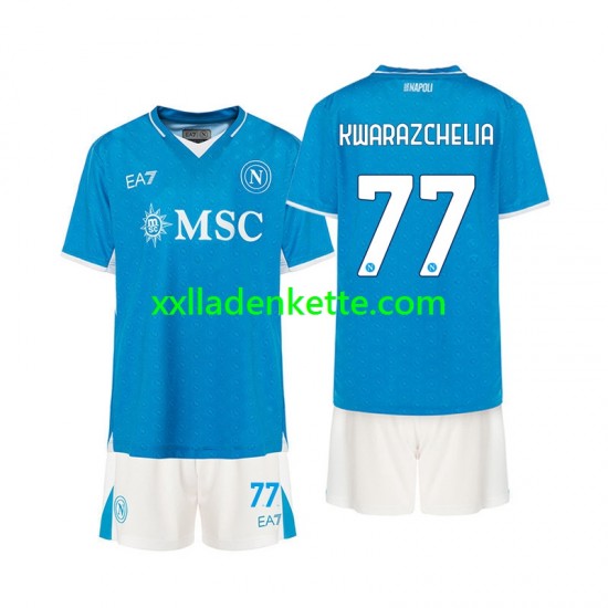 Fußballtrikot SSC Neaples Khvicha Kvaratskhelia 77 Kinder Heim 2024-2025 Kurzarm