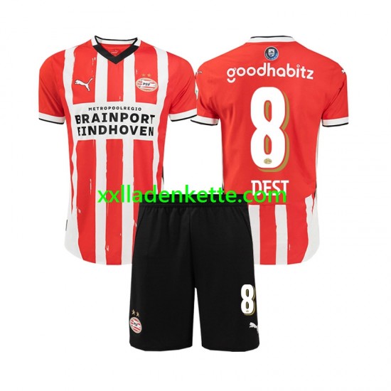 Fußballtrikot PSV Eindhoven Sergino Dest 8 Kinder Heim 2024-2025 Kurzarm