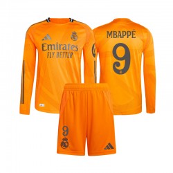 Fußballtrikot Real Madrid Mbappé 9 Kinder Auswärts 2024-2025 Langarm