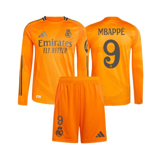 Fußballtrikot Real Madrid Mbappé 9 Kinder Auswärts 2024-2025 Langarm