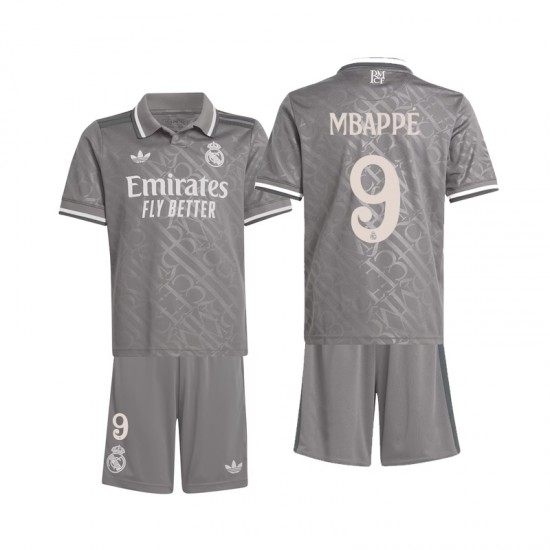 Fußballtrikot Real Madrid Mbappé 9 Kinder Ausweich 2024-2025 Kurzarm