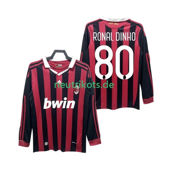 Fußballtrikot AC Mailand RONALDINHO 80 2009 Retro Herren Heim 2010 Langarm