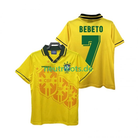 Fußballtrikot Brasilien BEBETO 7 Retro Herren Heim 1994 Kurzarm