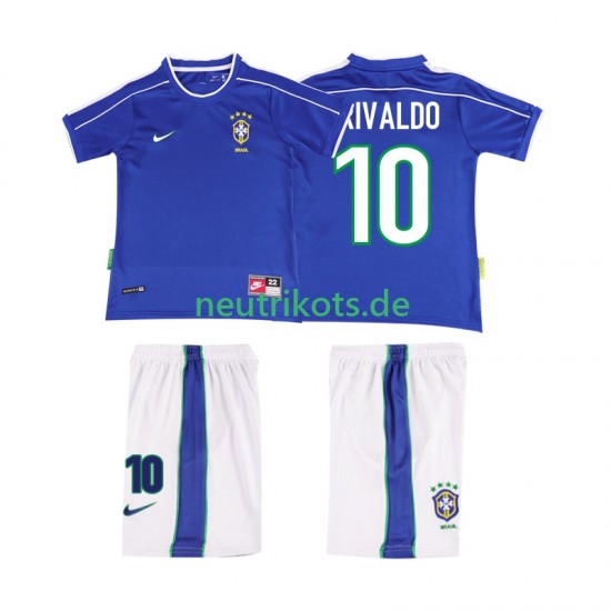 Fußballtrikot Brasilien RIVALDO 10 1998 Retro Kinder Auswärts Kurzarm