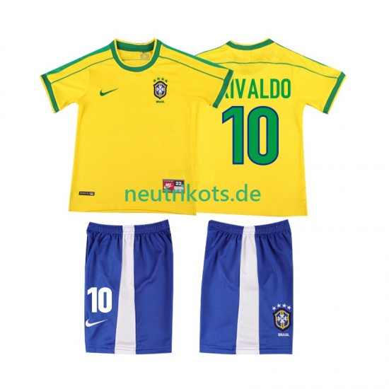 Fußballtrikot Brasilien RIVALDO 10 1998 Retro Kinder Heim Kurzarm