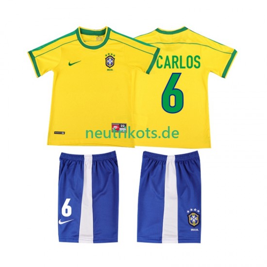 Fußballtrikot Brasilien Roberto Carlos 6 1998 Retro Kinder Heim Kurzarm