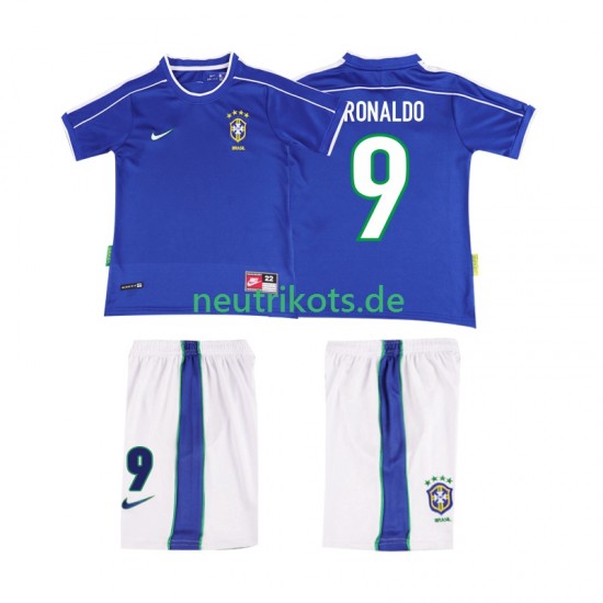 Fußballtrikot Brasilien Ronaldo 9 1998 Retro Kinder Auswärts Kurzarm