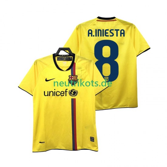 Fußballtrikot FC Barcelona A INIESTA 8 2009 Retro Herren Auswärts 2008 Kurzarm