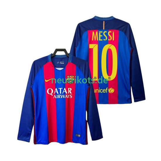 Fußballtrikot FC Barcelona Lionel Messi 10 2016 2017 Retro Herren Heim Langarm