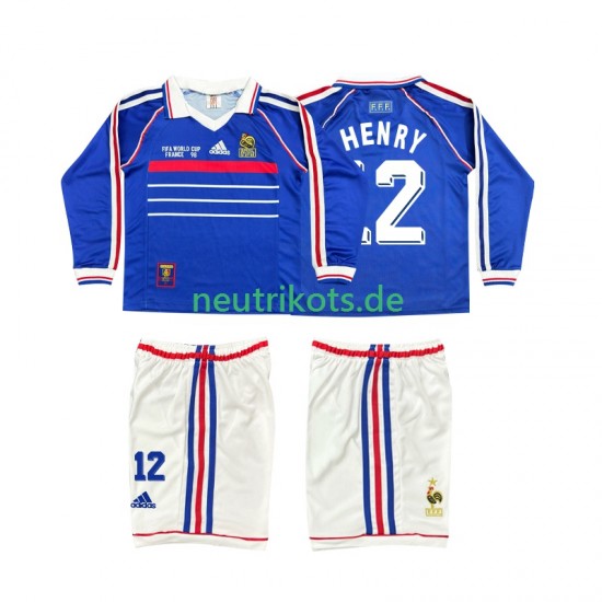Fußballtrikot Frankreich Henry 12 1998 Retro Kinder Heim Langarm