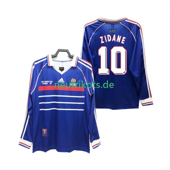 Fußballtrikot Frankreich ZIDANE 10 1998 Retro Herren Heim Langarm