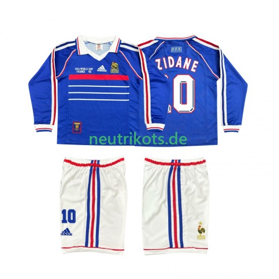 Fußballtrikot Frankreich ZINANE 10 1998 Retro Kinder Heim Langarm