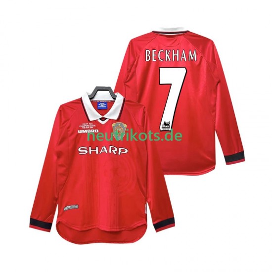 Fußballtrikot Manchester United Beckham 7 2000 Retro Herren Heim 1999 Langarm