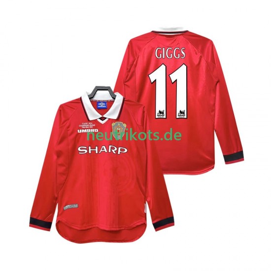Fußballtrikot Manchester United Giggs 11 2000 Retro Herren Heim 1999 Langarm