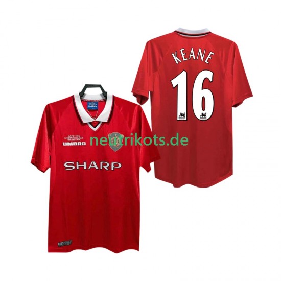 Fußballtrikot Manchester United Keane 16 2000 Retro Herren Heim 1999 Kurzarm