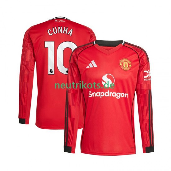 Fußballtrikot Manchester United Matheus Cunha 10 Herren Heim 2025-2026 Langarm