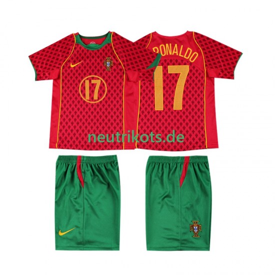 Fußballtrikot Portugal Cristiano Ronaldo 17 Retro Kinder Heim 2004 Kurzarm