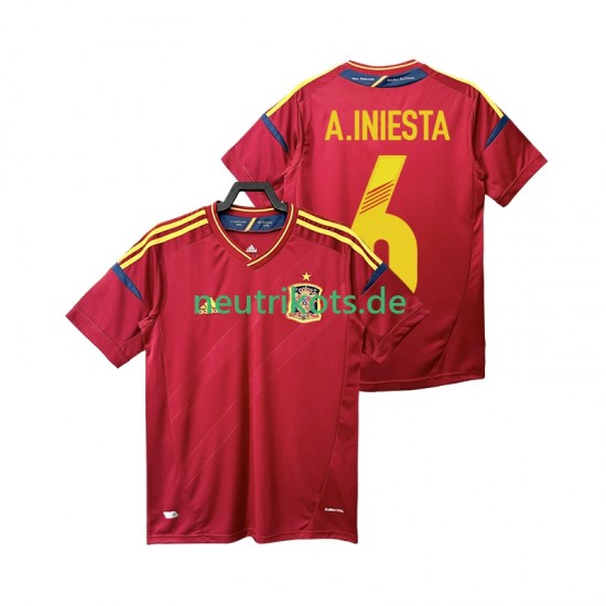 Fußballtrikot Spanien Andres Iniesta 6 2012 Retro Herren Heim Kurzarm