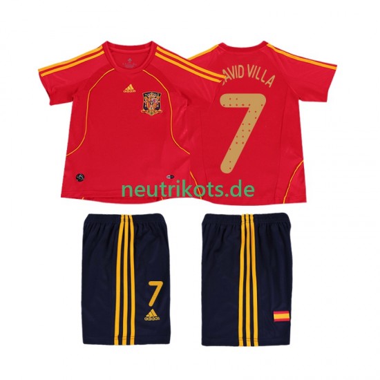 Fußballtrikot Spanien DAVID VILLA 7 Retro Kinder Heim 2008 Kurzarm
