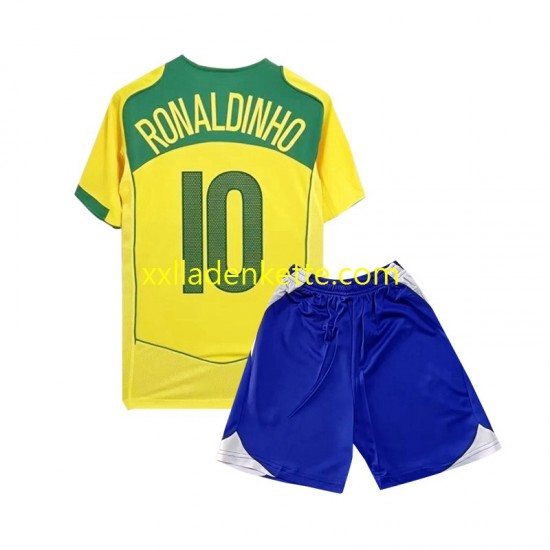 Fußballtrikot Brasilien Ronaldiho 10 Retro Kinder Heim 2004 Kurzarm