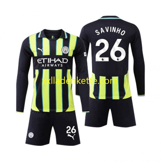 Fußballtrikot Manchester City Savinho 26 Kinder Auswärts 2024-2025 Langarm