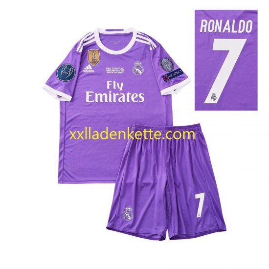 Fußballtrikot Real Madrid Cristiano Ronaldo 7 2016 Retro Kinder Auswärts Kurzarm