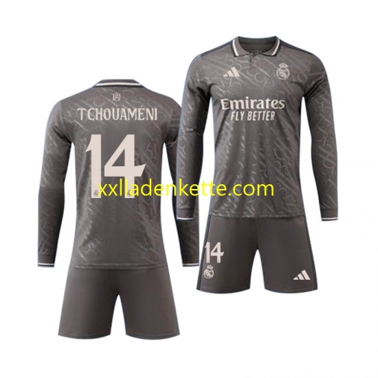 Fußballtrikot Real Madrid Tchouameni 14 Kinder Auswärts 2024-2025 Langarm