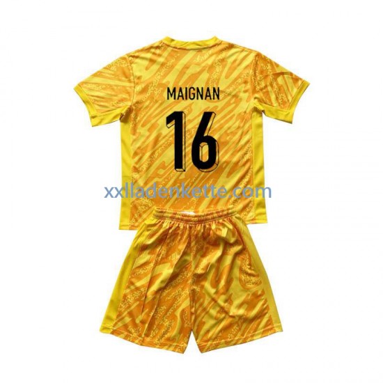 Fußballtrikot Frankreich Mike Maignan 16 Torwart Kinder Heim Euro 2024 Kurzarm