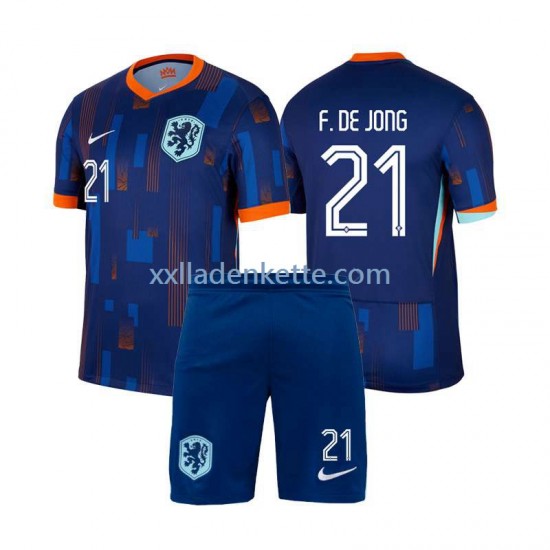 Fußballtrikot Niederlande Frenkie de Jong 21 Kinder Auswärts Euro 2024 Kurzarm