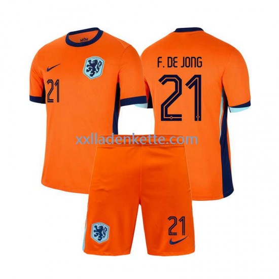 Fußballtrikot Niederlande Frenkie de Jong 21 Kinder Heim Euro 2024 Kurzarm