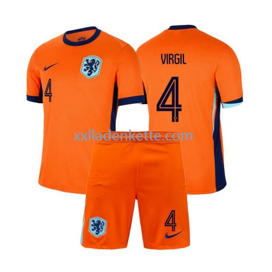 Fußballtrikot Niederlande Virgil van Dijk 4 Kinder Heim Euro 2024 Kurzarm