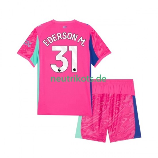 Fußballtrikot Manchester City Ederson Moraes 31 Torwart Kinder Auswärts 2025-2026 Kurzarm