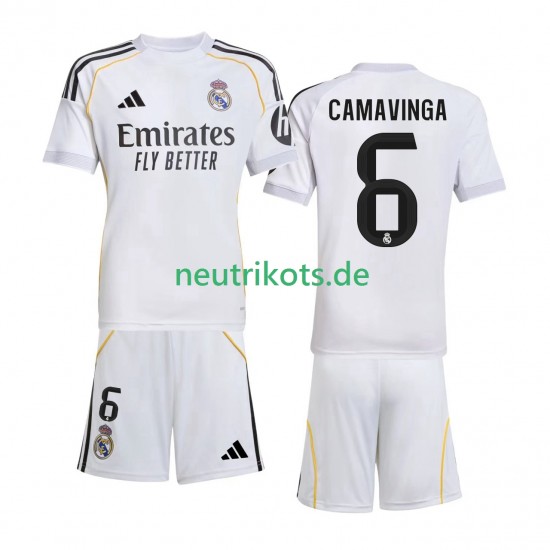 Fußballtrikot Real Madrid Camavinga 6 Kinder Heim 2025-2026 Kurzarm