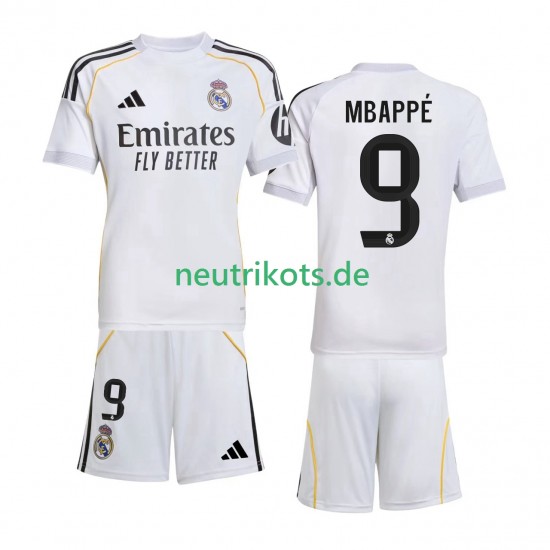 Fußballtrikot Real Madrid Mbappé Kylian 9 Kinder Heim 2025-2026 Kurzarm