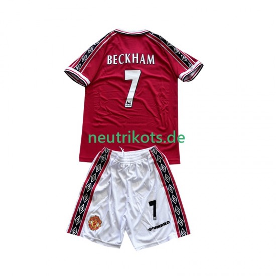 Fußballtrikot Manchester United Beckham 7 1998 Retro Kinder Heim 1999 Kurzarm