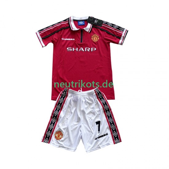 Fußballtrikot Manchester United Beckham 7 1998 Retro Kinder Heim 1999 Kurzarm
